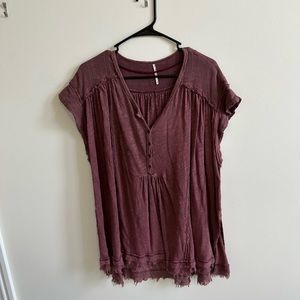 Free People Aster Linen Oversized Henley Top